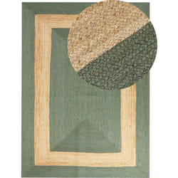 Tapis en Jute Tressé Naturel Vert 300 x 400 cm Motif Géométrique Style Boho Karakuyu