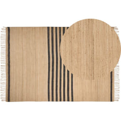 Tapis en Jute Tressé Naturel Beige 160 x 230 cm Motif à Rayures Style Boho Ericek