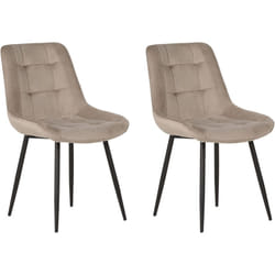 Lot de 2 Chaises de Salle à Manger Modernes en Velours Taupe Rembourré Tapissé et Pieds en Métal Poudrés Noirs Melrose