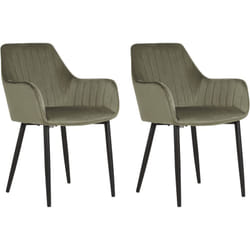 Lot de 2 Chaises de Salle à Manger en Velours Vert Foncé à Dossier Nervuré Wellston
