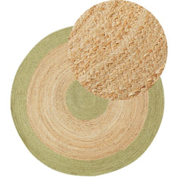 Beliani - Tapis Rond en Jute Tressé Beige et Vert ø 140 cm Fait Main de Style Bohème Yayalar