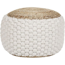 Pouf Tricoté en Coton et Jute Blanc et Beige 50 cm Remplissage à Billes EPS Aiza