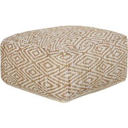 Pouf Carré en Jute Polyester et Coton Beige et Blanc 60 x 60 cm à Billes eps Maski