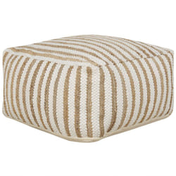 Pouf Carré en Jute Polyester et Coton Beige et Blanc 60 x 60 cm à Billes eps Almatti
