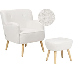 Beliani - Set de Fauteuil et Repose-Pieds en Boucle Blanche et Pieds en Bois d'Hévéa Tumba