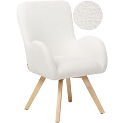 Fauteuil à Accoudoirs Ronds en Boucle Blanche et Pieds en Bois d'Hévéa Bjarn