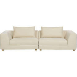 Canapé 3 Places en Polyester Beige Bois d'Eucalyptus et d'Hévéa Rembourré Lermon