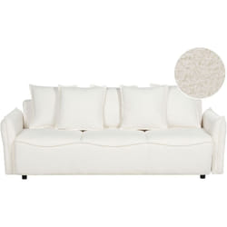 Beliani - Canapé-Lit en Bouclettes Blanches Bois d'Eucalyptus avec Rangement Rembourré Krama