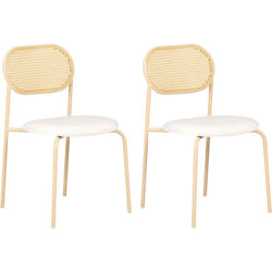 Beliani - Lot de 2 Chaises Design en Métal Crème Lin Beige Clair et Bois Clair Ajouré Adaver