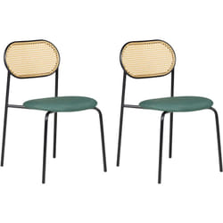 Lot de 2 Chaises Design en Métal Noir Lin Beige Clair et Bois Clair Ajouré Adaver