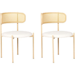 Lot de 2 Chaises Design en Métal Crème Lin Beige Clair et Bois Clair Ajouré Andover