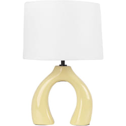 Beliani - Lampe à Poser Jaune en Céramique 43 cm Abat-Jour en Tambour en Coton Pied en Pont Abbie