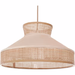 Beliani - Lampe à Suspension en Rotin et Velours Abat-Jour Conique Ton Naturel et Beige Batali