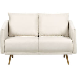 Beliani - Canapé 2 Places en Tissu Beige Clair et Pieds Dorés Métal et Bois d'Eucalyptus Style Glamour Maura