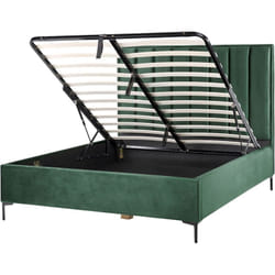 Lit Coffre Double 160 x 200 cm en Velours Vert Foncé Métal et Bois Tête de Lit Haute Sezanne