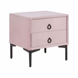 Table de chevet en velours rose à 2 tiroirs SEZANNE