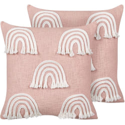 Beliani - Lot de 2 Coussins Décoratifs en Coton Brodé Rose à Motif d'Arc-en-Ciel 45 x 45 cm Leea