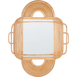 Miroir Mural Suspendu en Rotin Clair Finition Laquée 70 x 90 cm Forme Rectangle et Ovale Alcorn