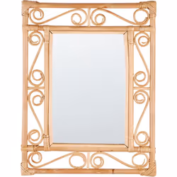 Miroir mural suspendu. Ce miroir mural fait main, orné d'un cadre rectangulaire décoratif en rotin, capture l'essence de l'él ...