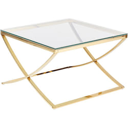 Table Basse en Acier Inox Doré Finition Brillante et Verre de Sécurité 45 x 70 cm Max 20 Kg Ringgold