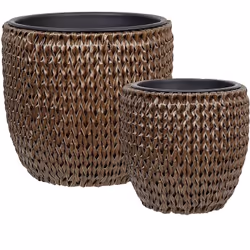 Set de 2 pots de plantes en rotin synthétique. Mettez vos plantes en valeur avec notre lot de deux pots ronds en polyrotin du ...