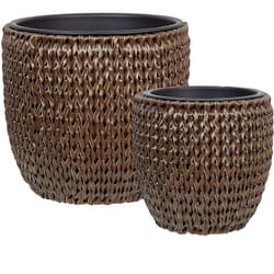 Beliani - Lot de 2 Pots à Plantes pour l'Intérieur et l'Extérieur avec insert en Polyrotin Marron Berberis