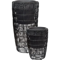 Beliani - Lot de 2 Pots de Fleurs en Polyrotin Noir et Acier Intérieur et Extérieur Trou de Drainage Chelone