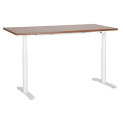 Bureau électrique à hauteur réglable 160 x 72 cm bois foncé et blanc DESTINAS