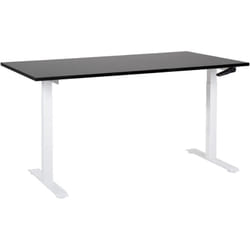 Bureau Hauteur Réglable Manuellement Design Moderne Pieds Carrés 160 x 72 cm Plateau Noir et Cadre Acier Blanc destines