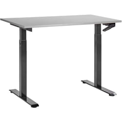Bureau Hauteur Réglable Manuellement Design Moderne Pieds Carrés 120 x 72 cm Plateau Gris et Cadre Acier Noir DESTINES