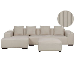 Canapé dangle 4 places côté droit en velours côtelé beige avec ottoman LUNGO