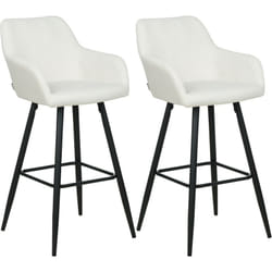 Set 2 Tabourets de Bar Moderne avec Accoudoirs Pieds en Métal et Assise Rembourrée en Velours Blanc Cassé Casmalia