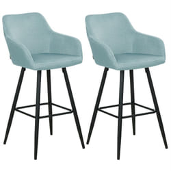 Set 2 Tabourets de Bar Moderne avec Accoudoirs Pieds en Métal et Assise Rembourrée en Velours Bleu Clair Casmalia