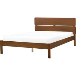 Beliani - Lit Double avec Tête de Lit et Sommier à Lattes 140 x 200 cm Bois d'Hévéa Marron Foncé Boisset