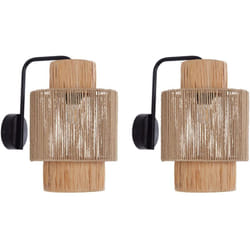 Beliani - Set 2 Lampes Murales Style Boho Abat-Jour Feuille de Palmier Corde de Papier Fait Main Naturel et Base en Métal Shinfa