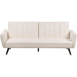 Canapé Convertible en Tissu Beige Clair Bois d'Hévéa et d'Eucalyptus Pieds Obliques Vimmerby