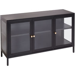 Commode Moderne en Acier Étagères avec 3 Portes Verre Sécurité Noir Newport