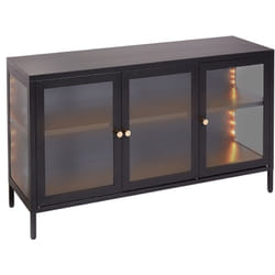 Commode led Moderne en Acier Étagères avec 3 Portes Verre Noir Newport