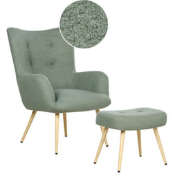 Beliani - Fauteuil Rétro Scandi avec Repose-Pieds en Tissu Bouclé Vert Clair Vejle ii