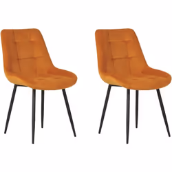 Lot de 2 Chaises de Salle à Manger Salon Moderne en Velours Orange Rembourré Pieds en Métal Melrose