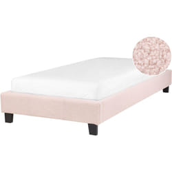 Beliani - Lit Simple en Bouclé Moderne Minimaliste 90 x 200 cm Bureau Chambre Rose Clair Roanne