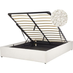 Lit Double avec Rangement en Tissu Minimaliste Moderne 140 x 200 cm Blanc Cassé Bouclé Dinan