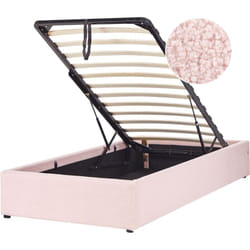 Beliani - Lit Simple avec Rangement en Tissu Minimaliste Moderne 90 x 200 cm Rose Clair Bouclé Dinan