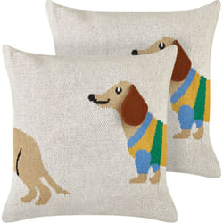 Lot de 2 Coussins Décoratifs en Coton 45 x 45 cm Chambres Enfants Motif Teckel Beige Battal