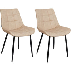 Lot de 2 Chaises Repas Salle à Manger Moderne en Cuir pu Beige et Pieds en Métal Poudrés Noirs Melrose ii