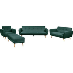 Beliani - Ensemble de Salon Canapés 3 + 2 places avec Fauteuil et Repose-Pieds en Tissu Rembourré Vert Florli