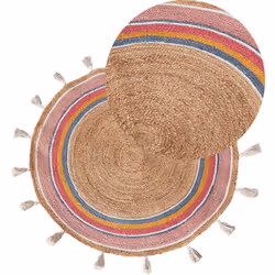 Tapis tissé à la main avec pompons décoratifs. Ce tapis rond élégant est indispensable pour votre chambre d'enfant ou votre s ...