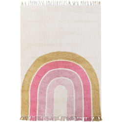 Tapis de Chambre d'Enfant 140 x 200 cm Beige avec Motif Arc-en-Ciel Rose Tatarli
