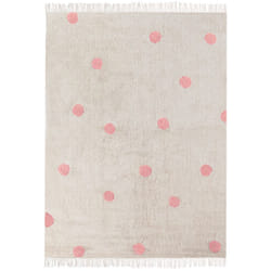Tapis Chambre Enfant Espace de Jeu 140 x 200 cm Motif à Pois en Coton Beige et Rose Dardere