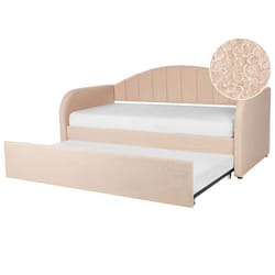 Lit gigogne en tissu bouclé rose pêche 90 x 200 cm EYBURIE